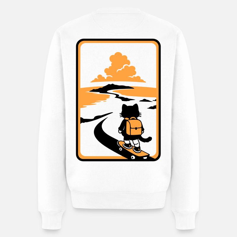 Skate Cat Sunset - Männer Premium Bio Pullover - Weiß