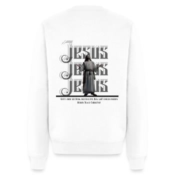 Victory through Jesus - Männer Premium Bio Pullover - Weiß - Hinten - Nico (187cm)