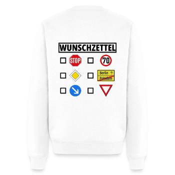 Wunschzettel Straßenschilder - Männer Premium Bio Pullover - Weiß - Hinten - Nico (187cm)