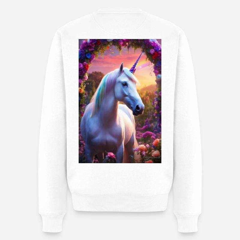 Pastell-Einhorn im Floral Arch - Männer Premium Bio Pullover - Weiß