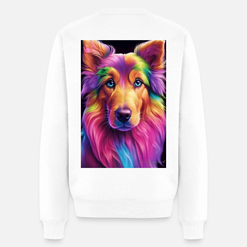 Rainbow Collie-Porträt - Männer Premium Bio Pullover - Weiß