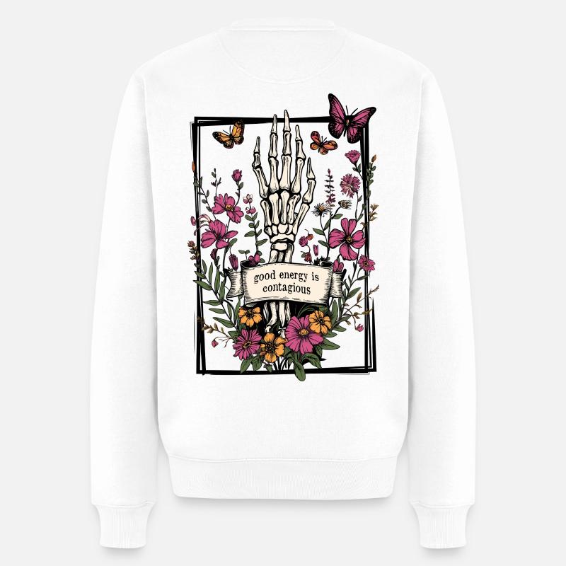 Squelette Fleurs Papillons - Pull Premium bio Homme - blanc