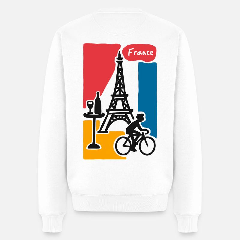 France Grafik: Eiffelturm und Fahrrad - Männer Premium Bio Pullover - Weiß