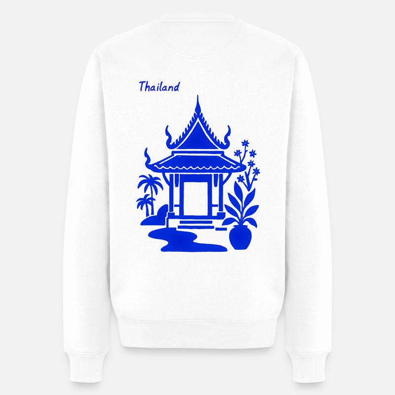 Blauer Thailändischer Pavillon - Männer Premium Bio Pullover - Weiß