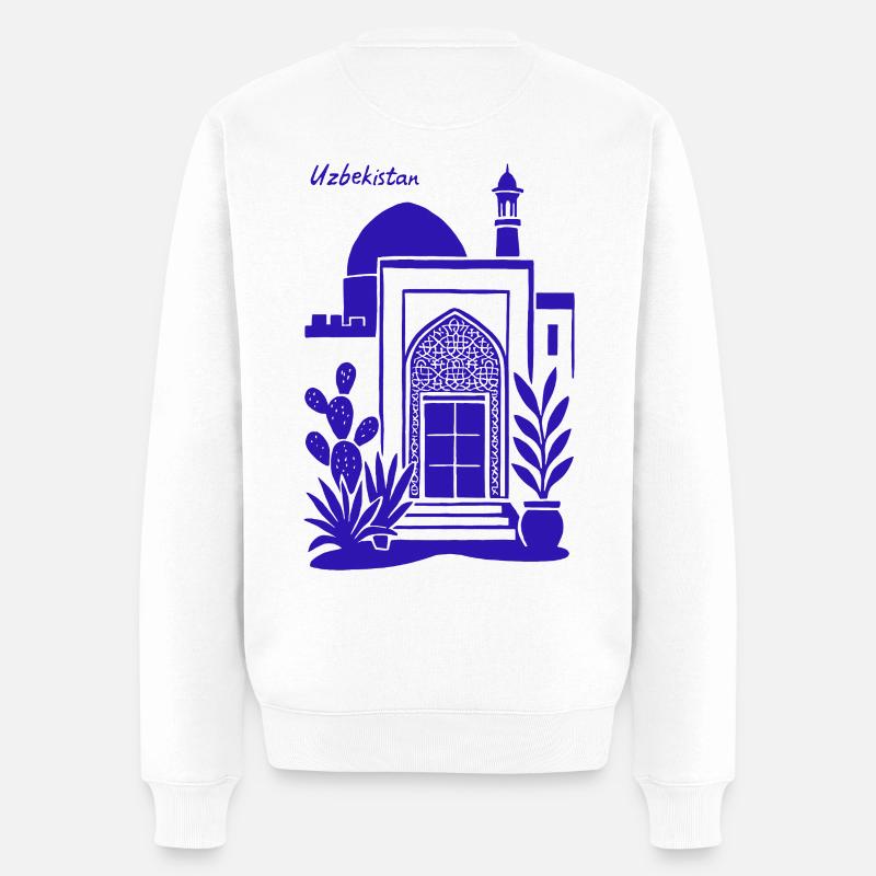 Architecture Ouzbékistan Silhouette Bleue - Pull Premium bio Homme - blanc