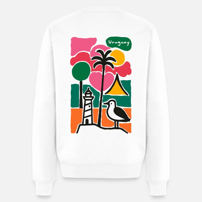 Strandpalmen Leuchtturm Abendrot - Männer Premium Bio Pullover - Weiß