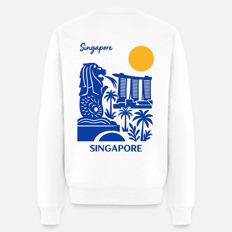 Blue Merlion Skyline Singapour - Pull Premium bio Homme - blanc