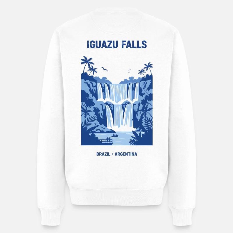 Iguazu Falls Blaues Wasserfalldesign - Männer Premium Bio Pullover - Weiß