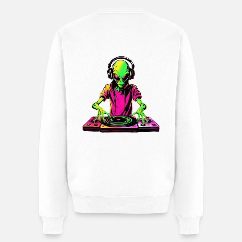 Extraterrestrial Vibes: Neon Alien en rose vert - Pull Premium bio Homme - blanc