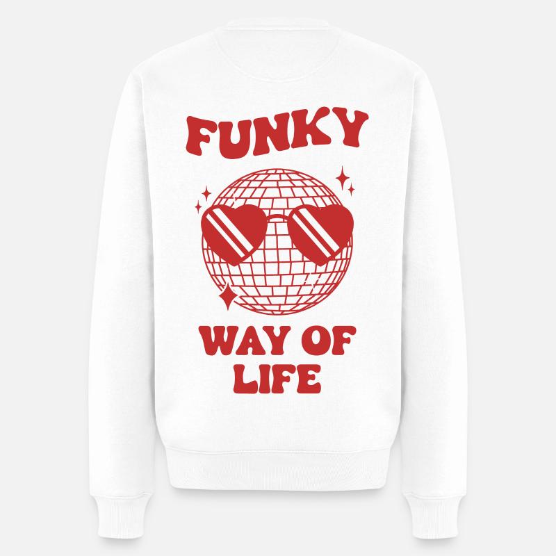 Funky way of life Shirt Disco Retro illustration - Männer Premium Bio Pullover - Weiß