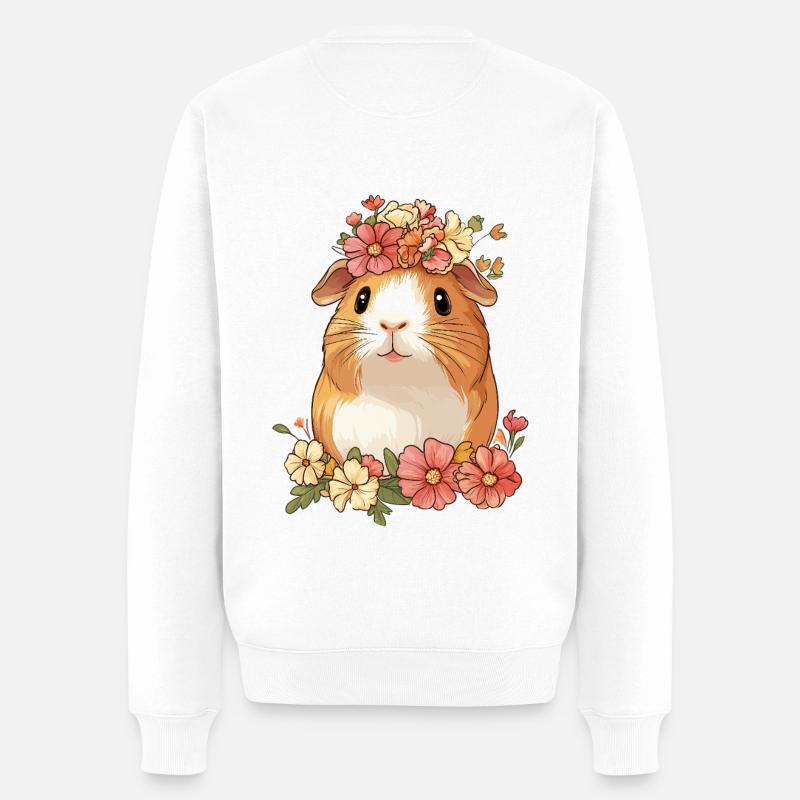 Meerschweinchen mit Blumen - Männer Premium Bio Pullover - Weiß