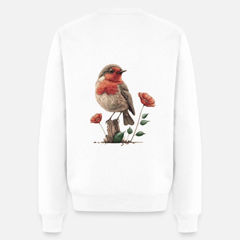 Rotkehlchen - Männer Premium Bio Pullover - Weiß