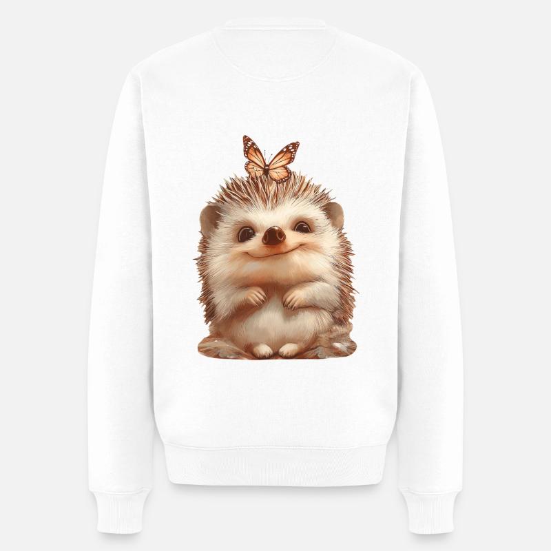 Igel mit Schmetterling - Männer Premium Bio Pullover - Weiß