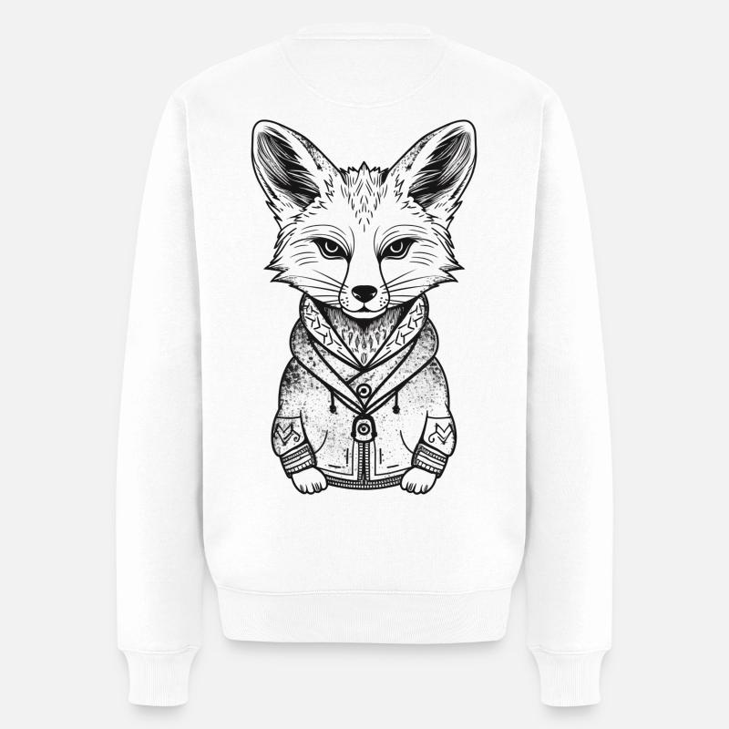 Fuchs mit Hoodie Illustration - Männer Premium Bio Pullover - Weiß