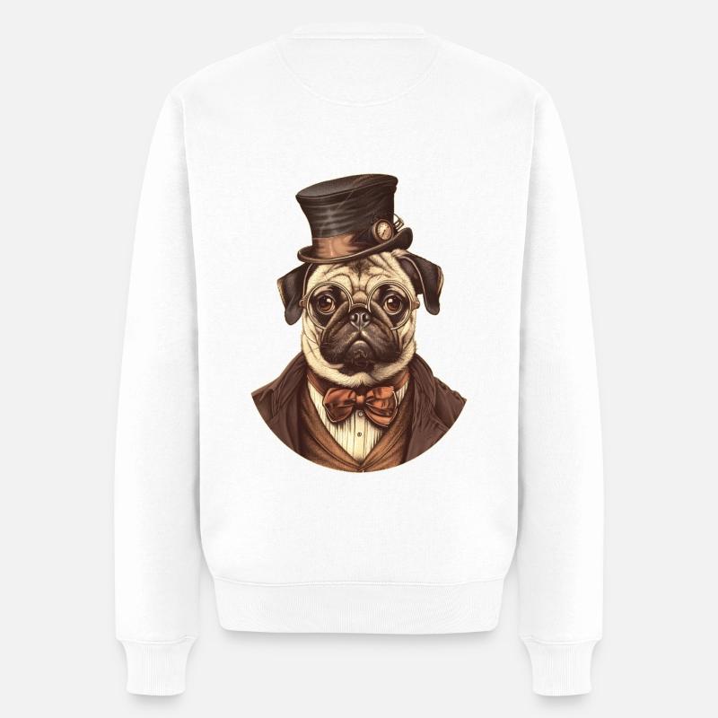 Steampunk Mops - Männer Premium Bio Pullover - Weiß