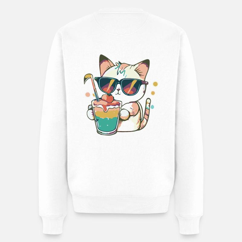 Die lässige Katze - Männer Premium Bio Pullover - Weiß