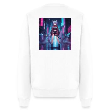 Coureur de chat néon dans la ville cybernétique - Pull Premium bio Homme - blanc - Dos - Nico (187cm)