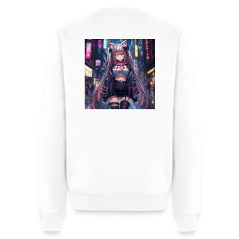 Cyberpunk Streetwear Chat néon - Pull Premium bio Homme - blanc - Dos - Nico (187cm)