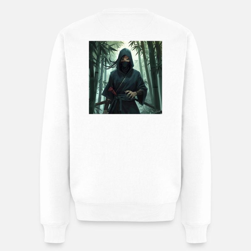 Schattenninja im Bambuswald - Männer Premium Bio Pullover - Weiß