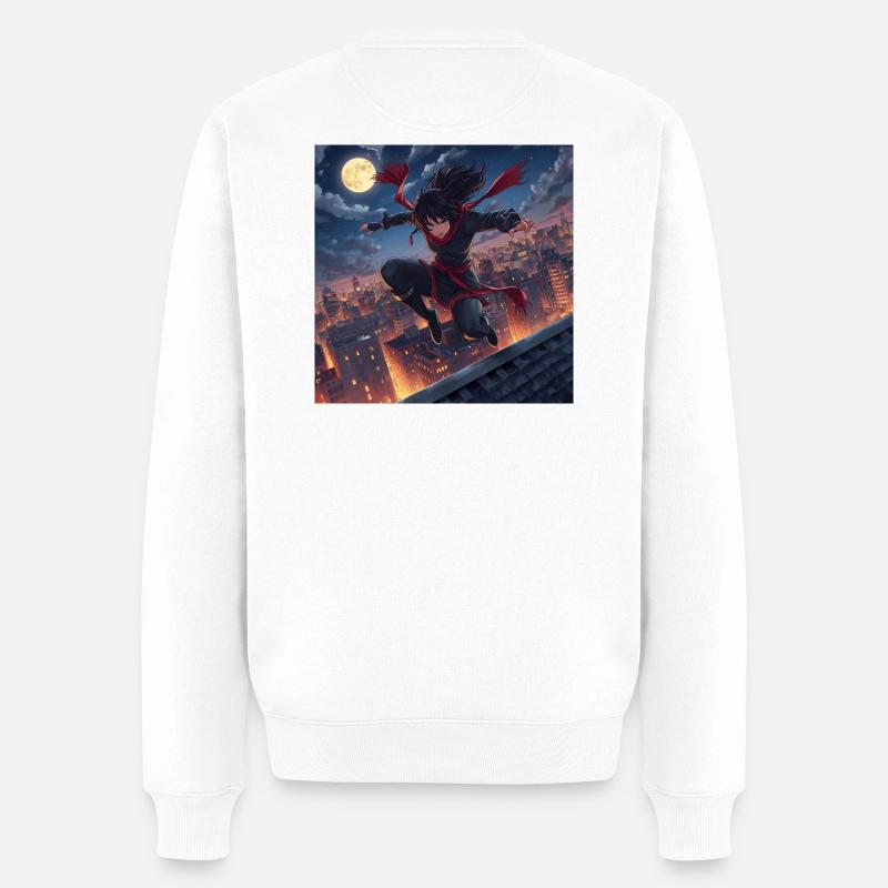 Mondnacht Sprung über Dächer - Männer Premium Bio Pullover - Weiß