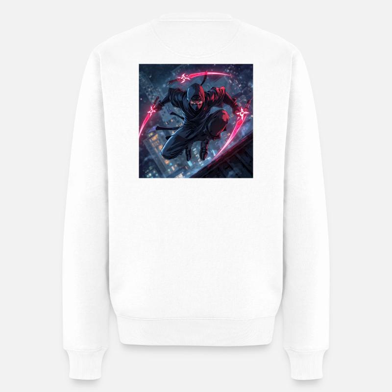 Ninja urbain avec des lames néon - Pull Premium bio Homme - blanc