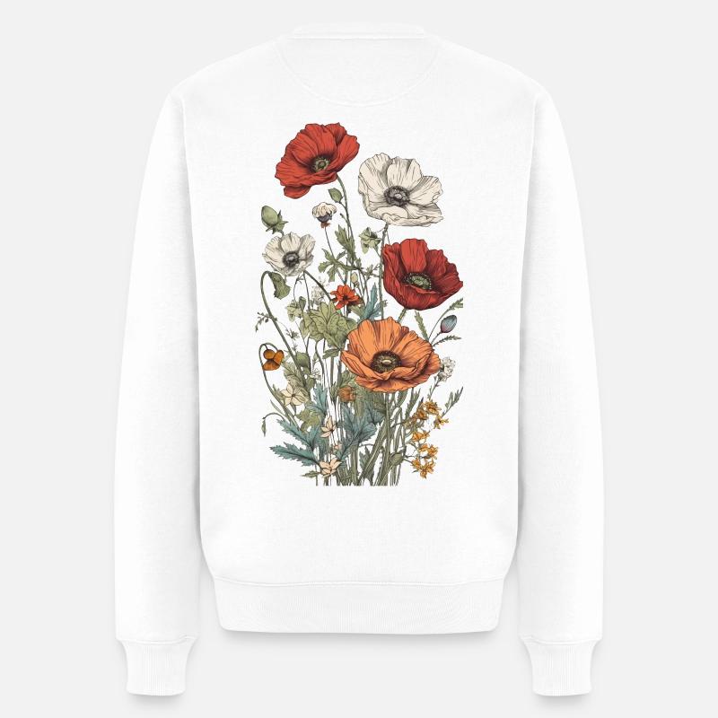 Magnifique bouquet d’herbier Boho Poppy - Pull Premium bio Homme - blanc