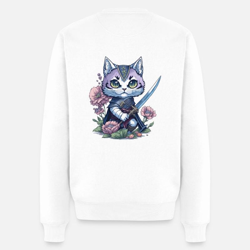 Le chat ninja – unique et coloré - Pull Premium bio Homme - blanc