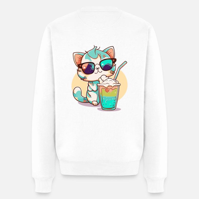 Katze am Strand - Männer Premium Bio Pullover - Weiß