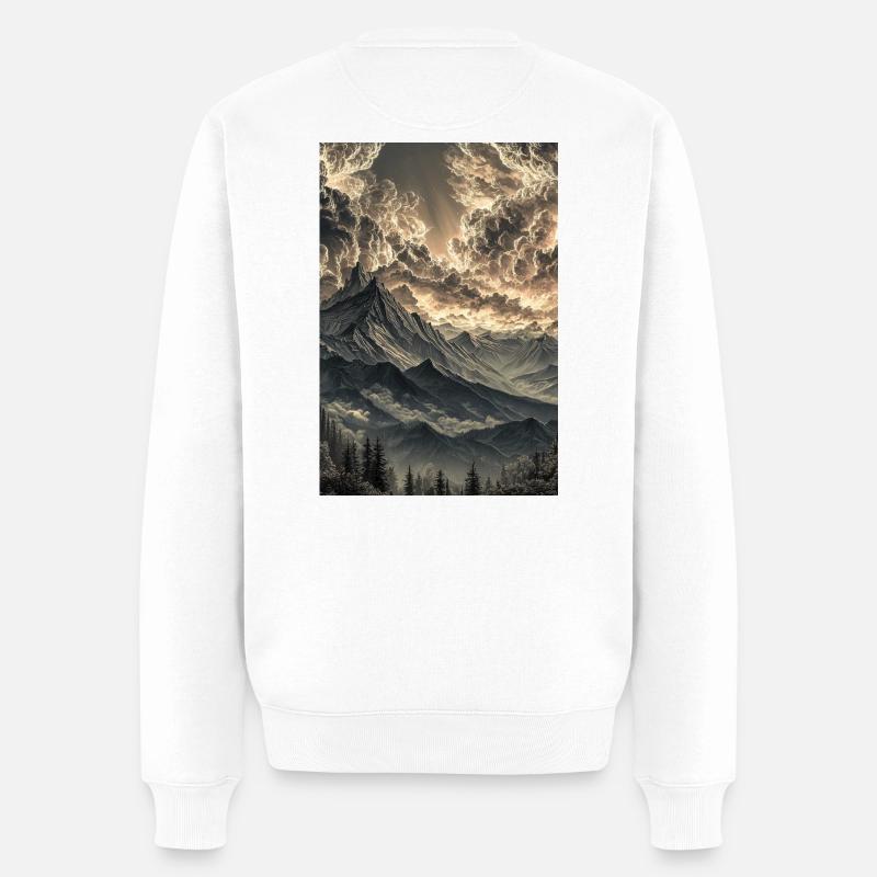 Dramatische Berglandschaft im Dämmerlicht - Männer Premium Bio Pullover - Weiß