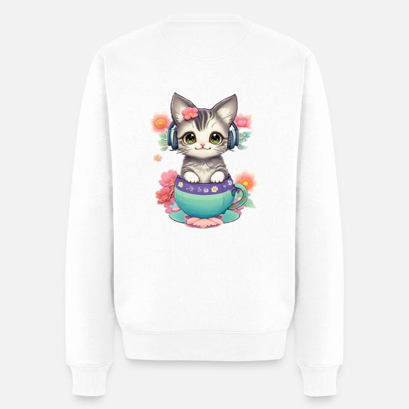 Niedliche Babykatze in einer Blumenwelt - Männer Premium Bio Pullover - Weiß