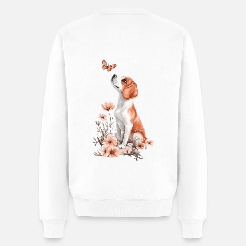 Beagle und Schmetterling - Männer Premium Bio Pullover - Weiß