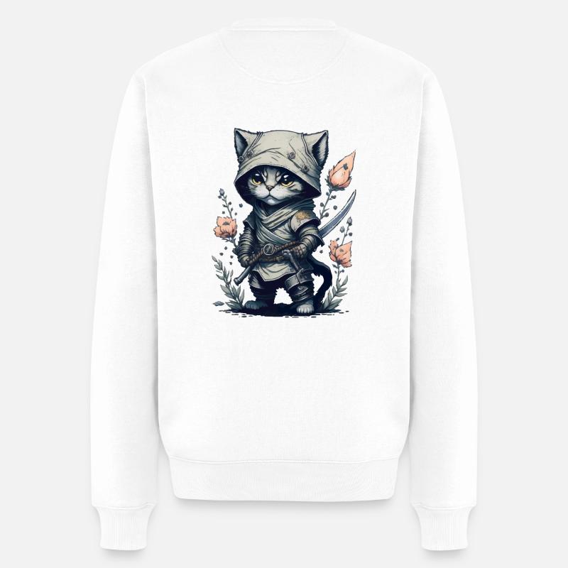 Eine unbesiegbare Kämpferin: Ninja Katze - Männer Premium Bio Pullover - Weiß