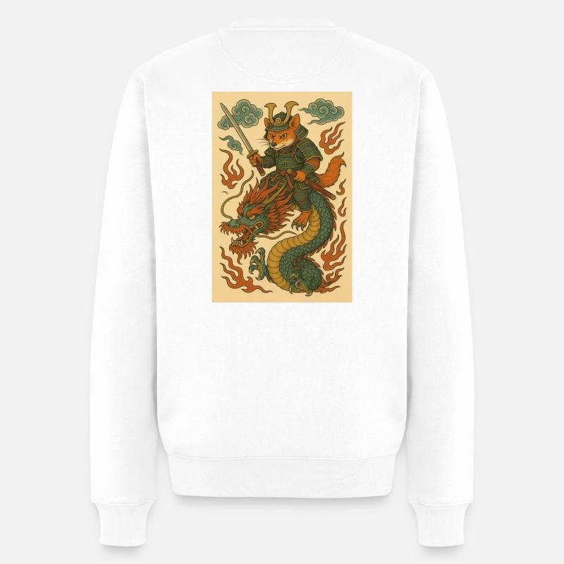 Guerriers renards et dragons en forme de combat - Pull Premium bio Homme - blanc