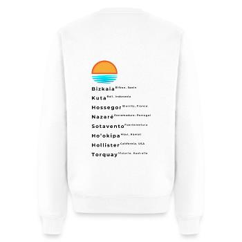 Bekannte Surf Spots Liste - Männer Premium Bio Pullover - Weiß - Hinten - Nico (187cm)