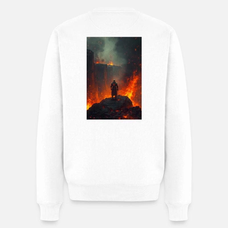 Flammender Ritter am Lavafeld - Männer Premium Bio Pullover - Weiß