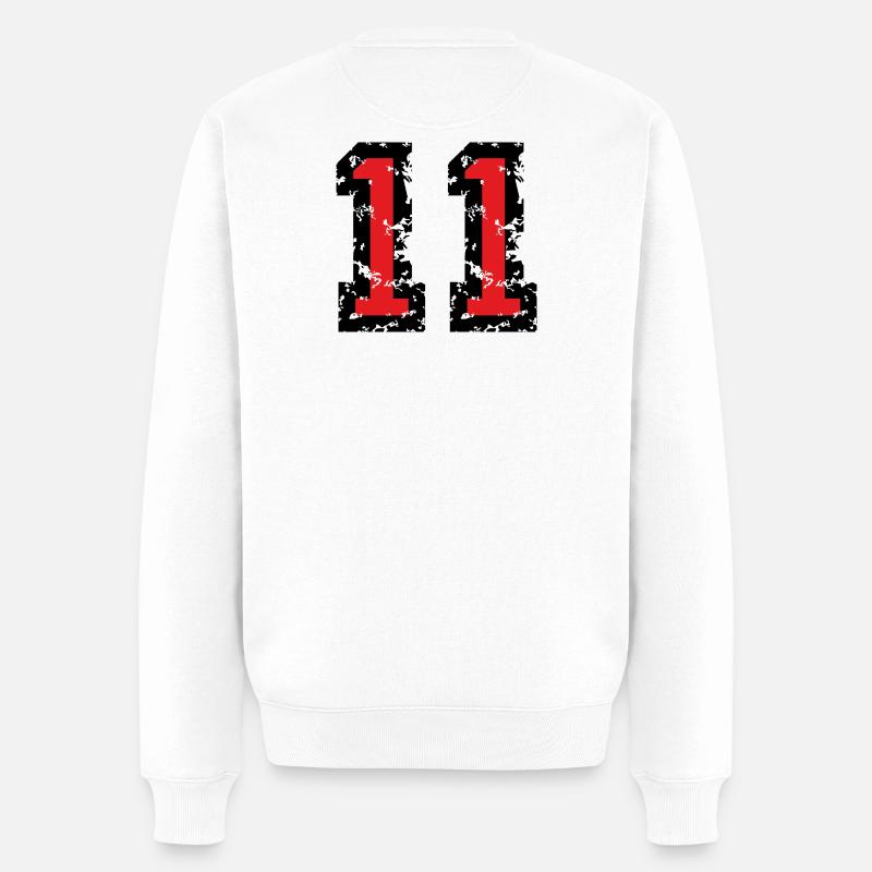 Zahl 11 - Nummer 11 (Vintage Rot) Nr.11 - Männer Premium Bio Pullover - Weiß