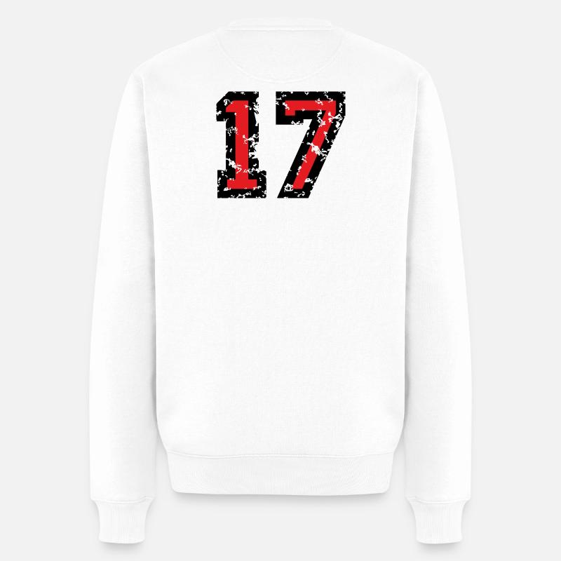 Zahl 17 - Nummer 17 (Vintage Rot) Nr.17 - Männer Premium Bio Pullover - Weiß