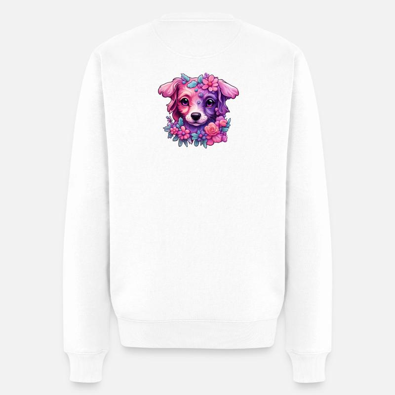 Blumiges Hundemotiv in Pastellfarben - Männer Premium Bio Pullover - Weiß