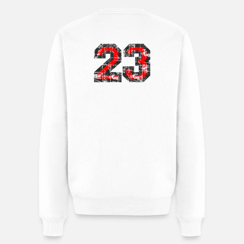 Zahl 23 (Vintage Rot) 23. Geburtstag Nr. 23 - Männer Premium Bio Pullover - Weiß