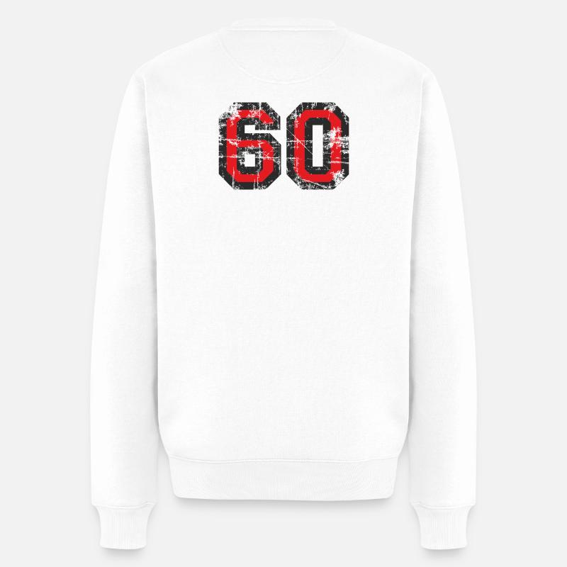 Zahl 60 (Vintage Rot) 60. Geburtstag Nr. 60 - Männer Premium Bio Pullover - Weiß