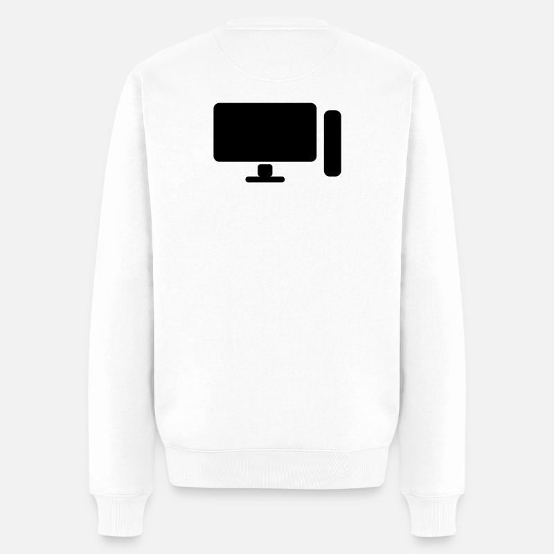 Minimal PC Setup Icon – Gamer Design - Männer Premium Bio Pullover - Weiß