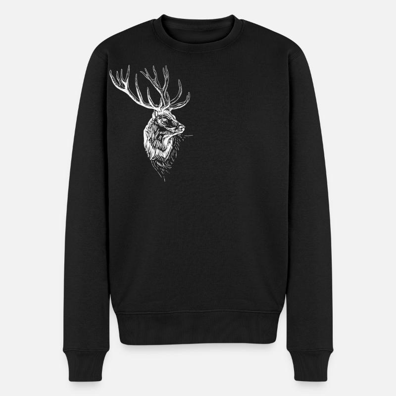 Hirsch - Männer Premium Bio Pullover - Schwarz