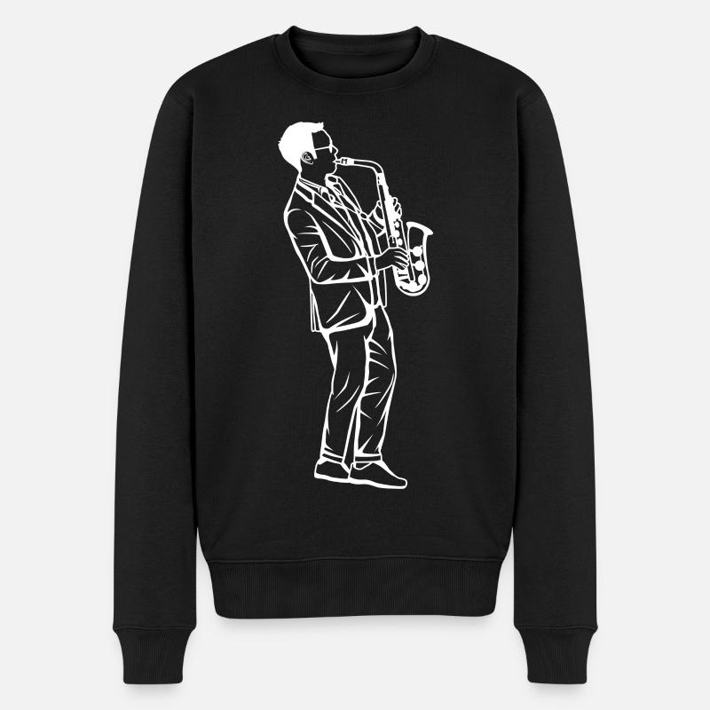 Saxophon Junge Zeichnung - Männer Premium Bio Pullover - Schwarz