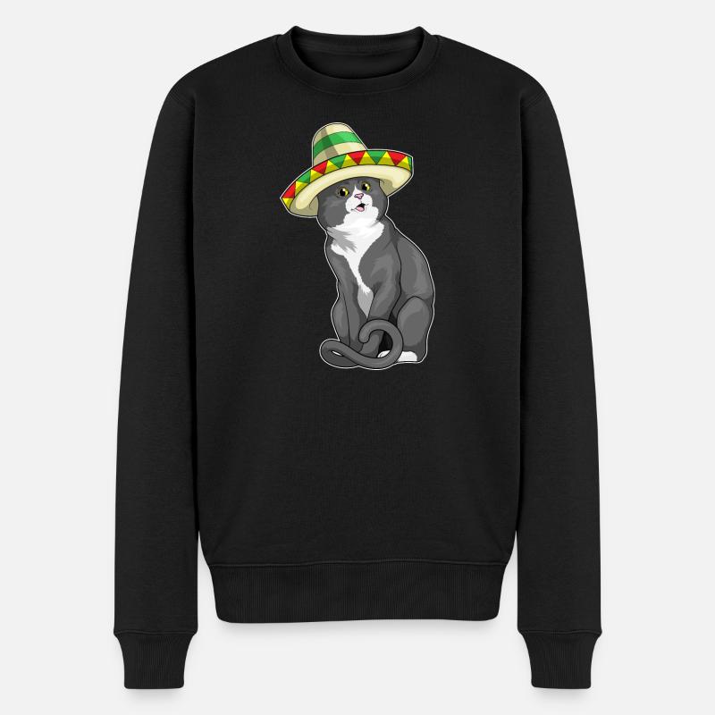 Katze Sombrero - Männer Premium Bio Pullover - Schwarz