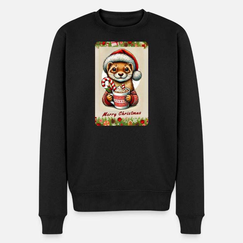 Weihnachts-Marder mit heißer Schokolade - Männer Premium Bio Pullover - Schwarz