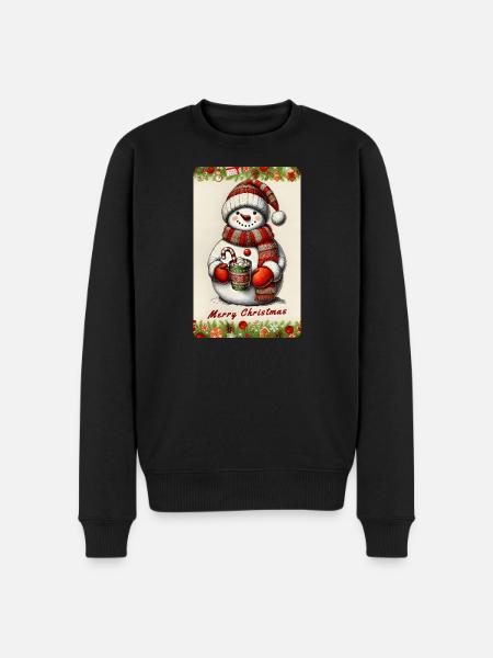 Cheerful snowman with hot chocolate - Men's Premium Organic Jumper - black