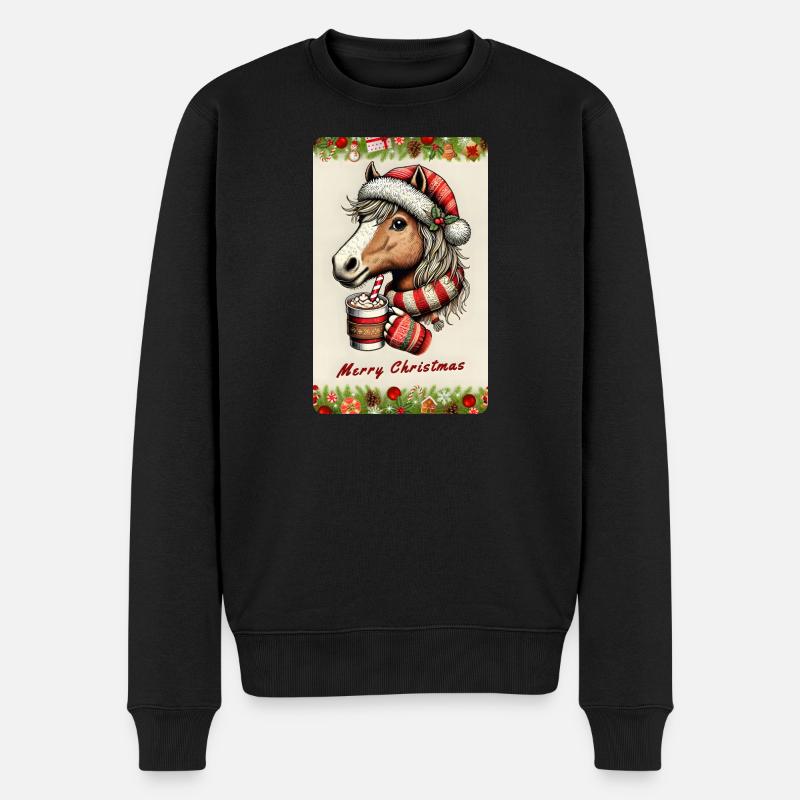 Weihnachtspferd mit heißer Schokolade - Männer Premium Bio Pullover - Schwarz