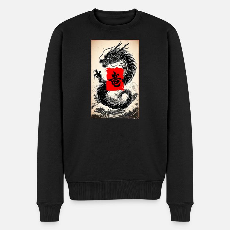 Dragon japonais dans la mer - Pull Premium bio Homme - noir