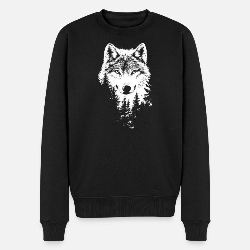 Wolf Gesicht Wald Silhouette - Männer Premium Bio Pullover - Schwarz