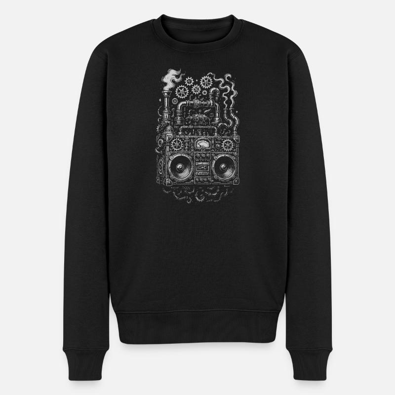 Steampunk Ghettoblaster-Zahnräder - Männer Premium Bio Pullover - Schwarz